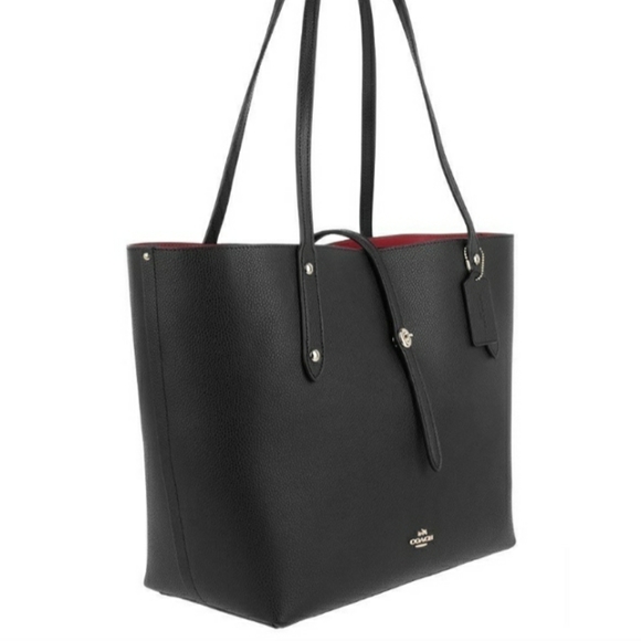 COACH TOTE BAG LARGE TOTE BAG BLACK RED LEATHER & COACH WALLET NWT - Picture 16 of 17